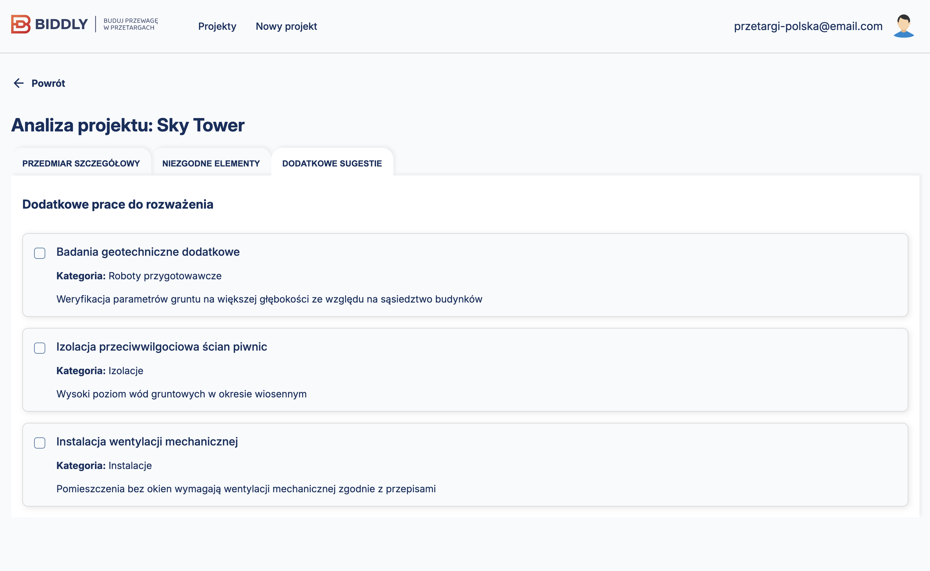Biddly screenshot aplikacji